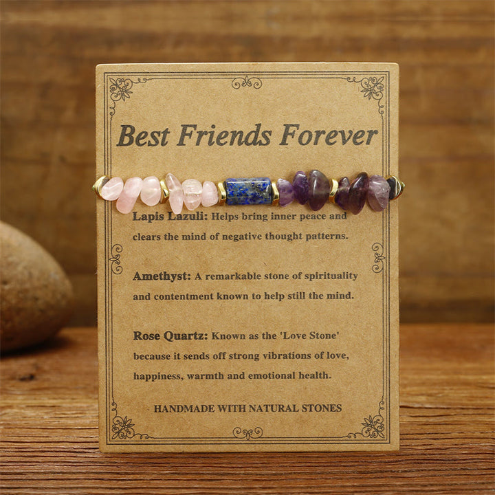 Pulsera espiritual de amatista, cuarzo rosa, lazurita y lapislázuli con Buddha Stones, mejores amigos para siempre - image 1