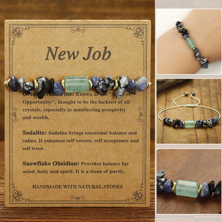Pulsera energética de obsidiana copo de nieve, sodalita y aventurina verde "Nuevo trabajo" de Buddha Stones