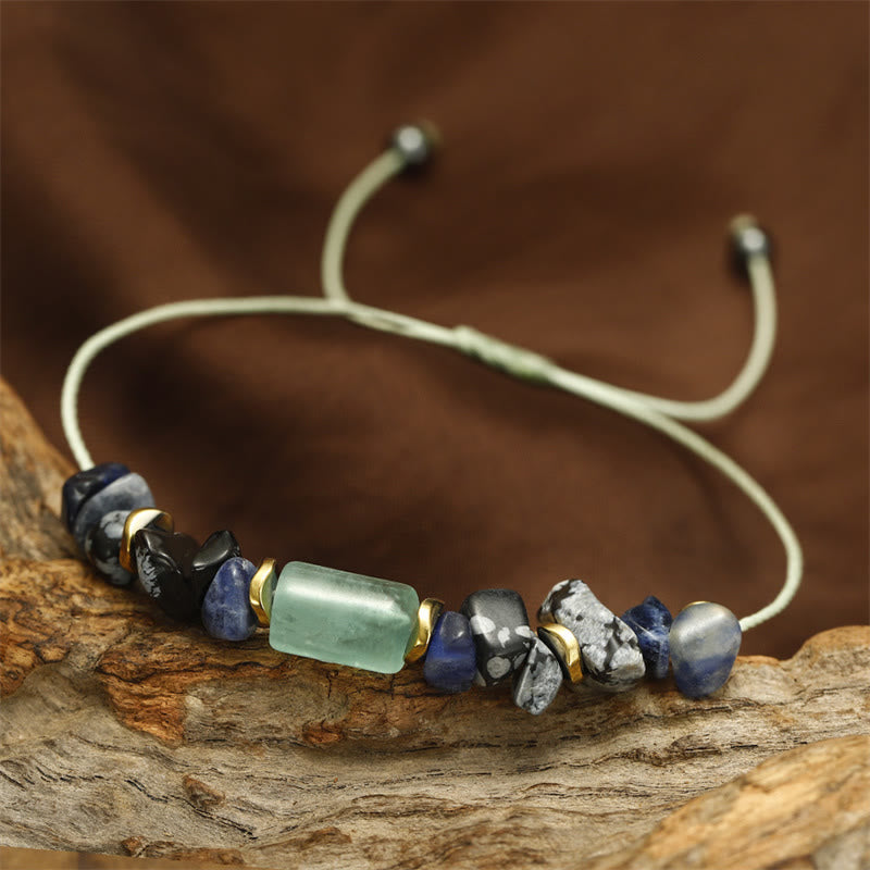 Pulsera energética de obsidiana copo de nieve, sodalita y aventurina verde "Nuevo trabajo" de Buddha Stones