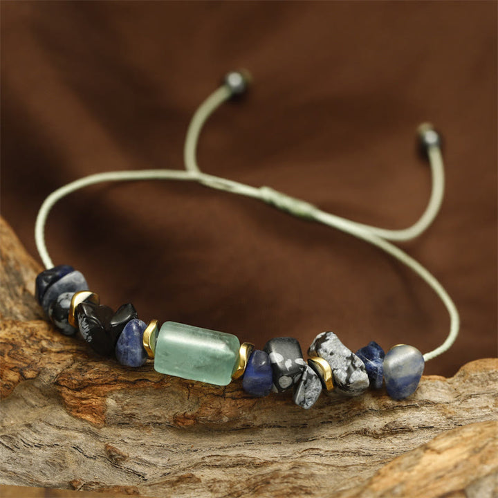 Pulsera energética de obsidiana copo de nieve, sodalita y aventurina verde "Nuevo trabajo" de Buddha Stones