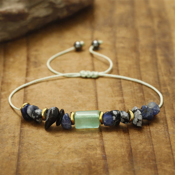 Pulsera energética de obsidiana copo de nieve, sodalita y aventurina verde "Nuevo trabajo" de Buddha Stones