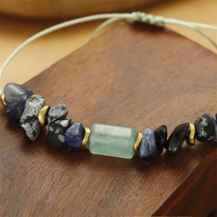Pulsera energética de obsidiana copo de nieve, sodalita y aventurina verde "Nuevo trabajo" de Buddha Stones