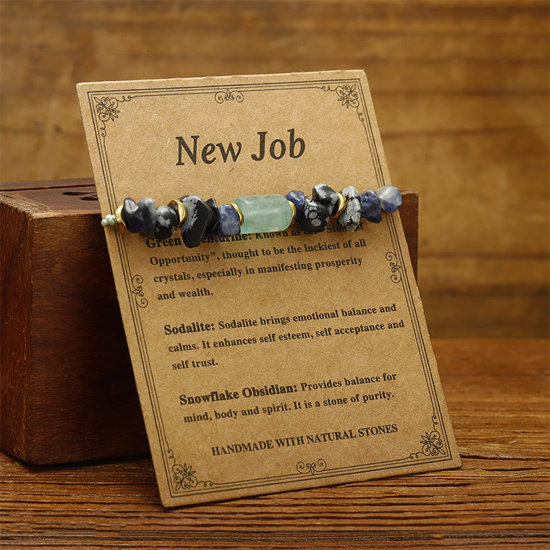 Pulsera energética de obsidiana copo de nieve, sodalita y aventurina verde "Nuevo trabajo" de Buddha Stones