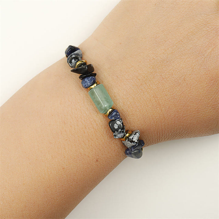 Pulsera energética de obsidiana copo de nieve, sodalita y aventurina verde "Nuevo trabajo" de Buddha Stones