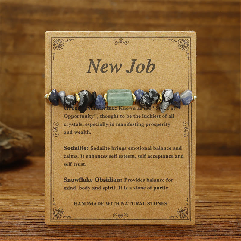 Pulsera energética de obsidiana copo de nieve, sodalita y aventurina verde "Nuevo trabajo" de Buddha Stones