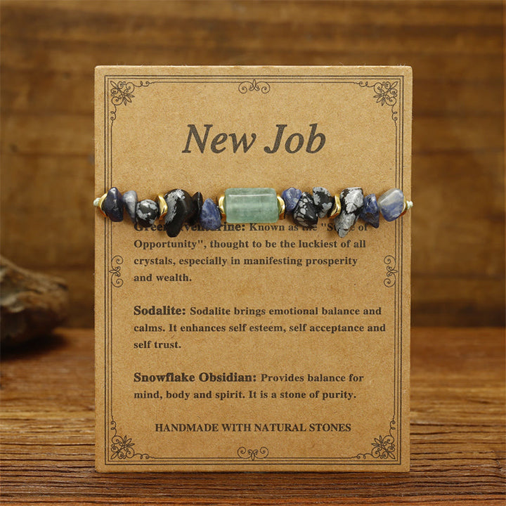 Pulsera energética de obsidiana copo de nieve, sodalita y aventurina verde "Nuevo trabajo" de Buddha Stones