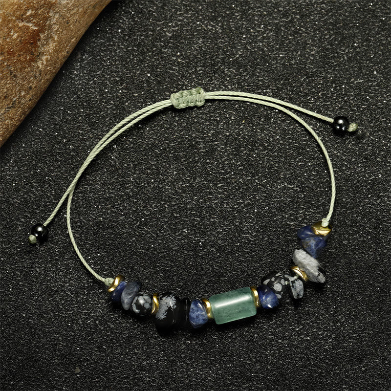 Pulsera energética de obsidiana copo de nieve, sodalita y aventurina verde "Nuevo trabajo" de Buddha Stones