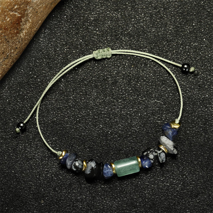 Pulsera energética de obsidiana copo de nieve, sodalita y aventurina verde "Nuevo trabajo" de Buddha Stones