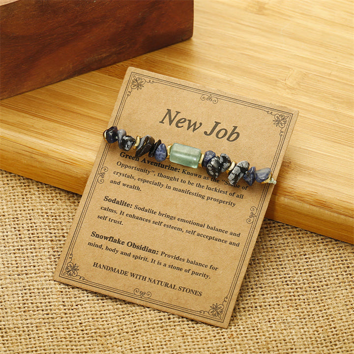 Pulsera energética de obsidiana copo de nieve, sodalita y aventurina verde "Nuevo trabajo" de Buddha Stones