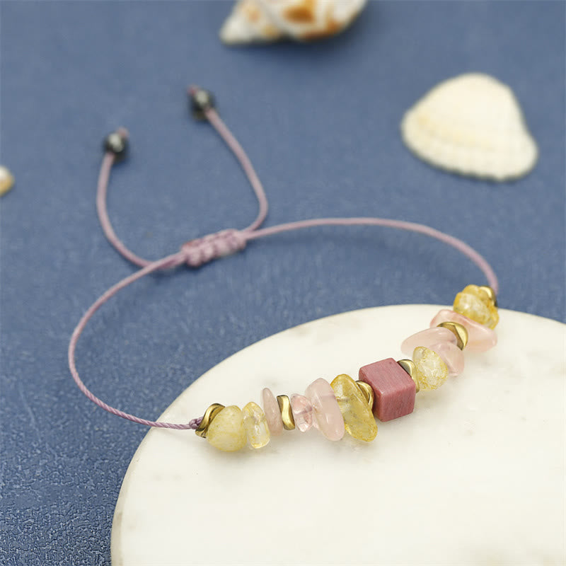 Pulsera de Apasionado con Buddha Stones y Cuarzo Rosa, Citrino y Rodonita