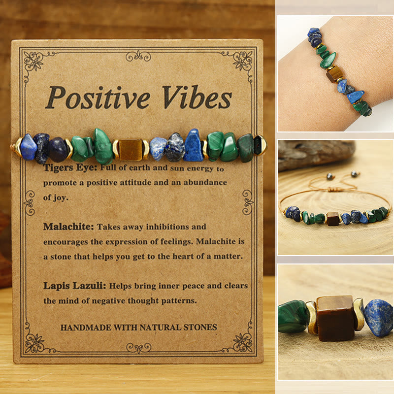 Pulsera antiansiedad con piedras de Buda, vibraciones positivas, malaquita, ojo de tigre, lazurita y lapislázuli. - Vibraciones positivas (circunferencia de la muñeca 14-24 cm) - image 0