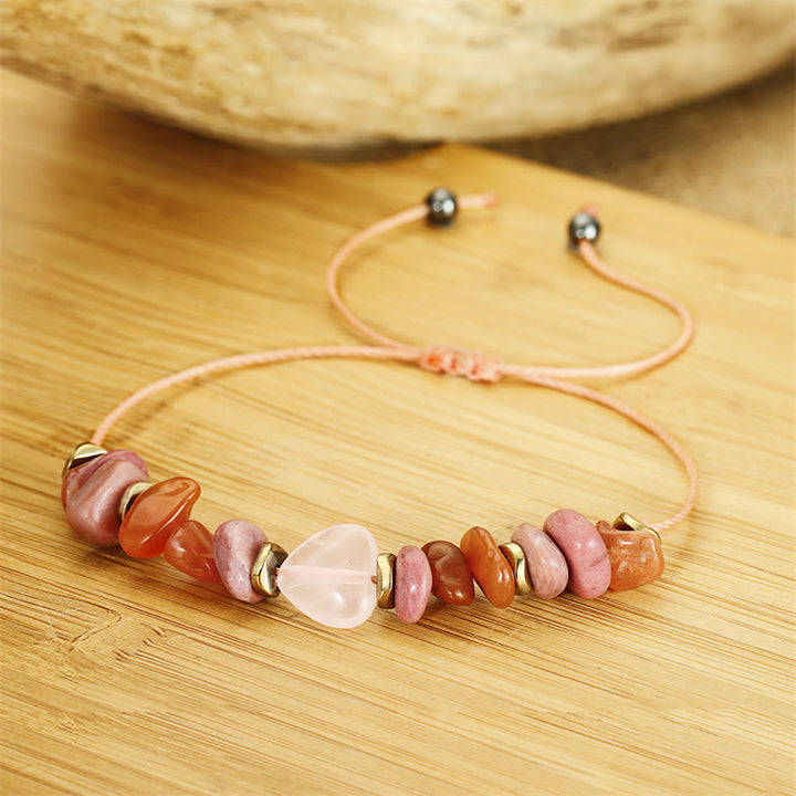 Pulsera de relaciones con Buddha Stones " Pensando en ti", cuarzo rosa, rodonita y cornalina - image 4