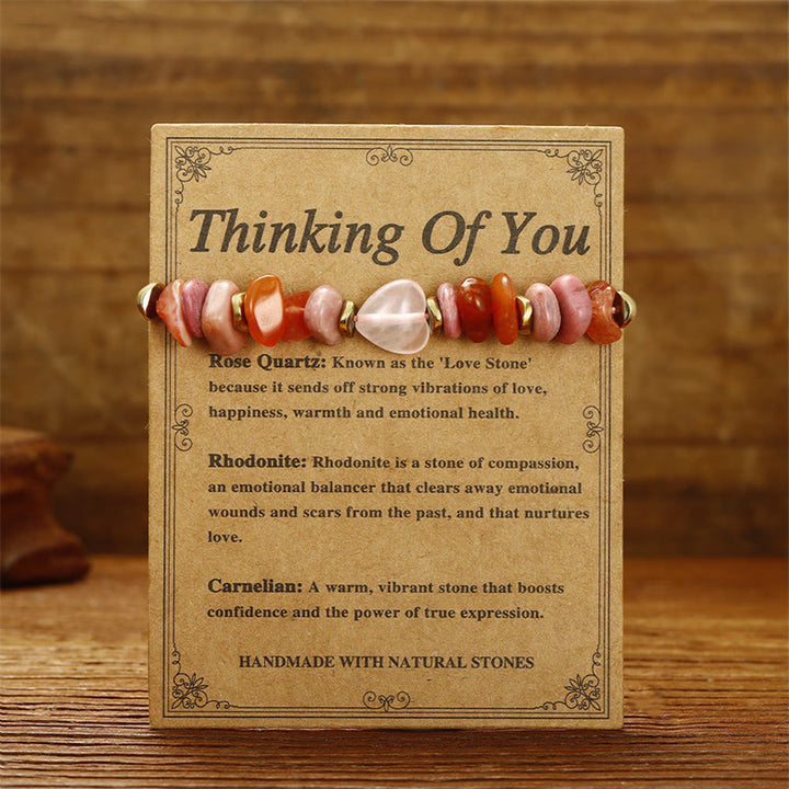 Pulsera de relaciones con Buddha Stones " Pensando en ti", cuarzo rosa, rodonita y cornalina - image 1