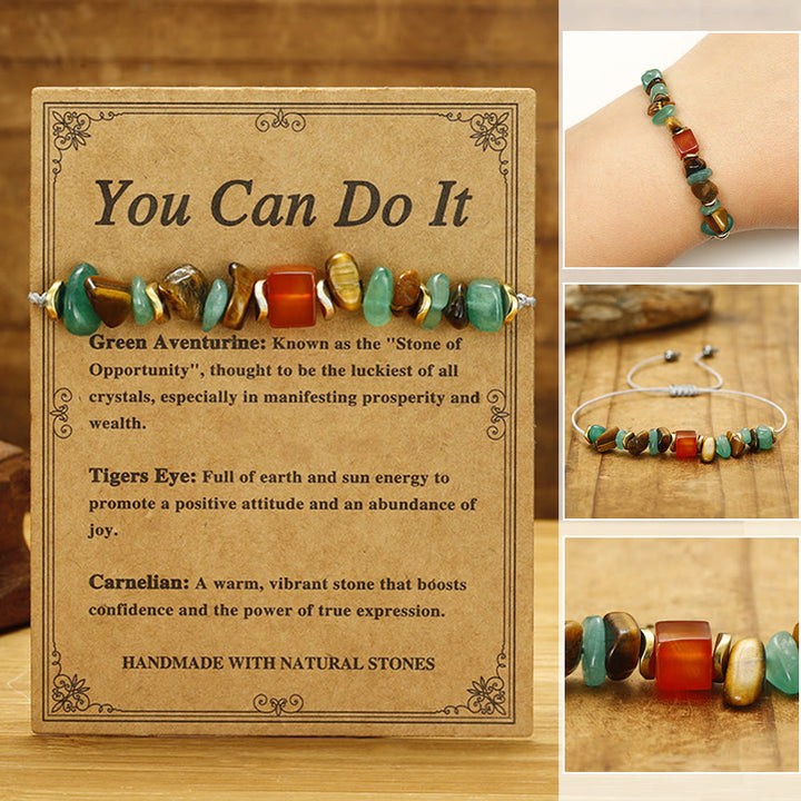 Buddha Stones Pulsera de la suerte con cornalina, ojo de tigre y aventurina verde.