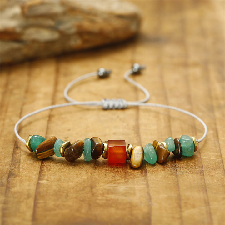 Buddha Stones Pulsera de la suerte con cornalina, ojo de tigre y aventurina verde.