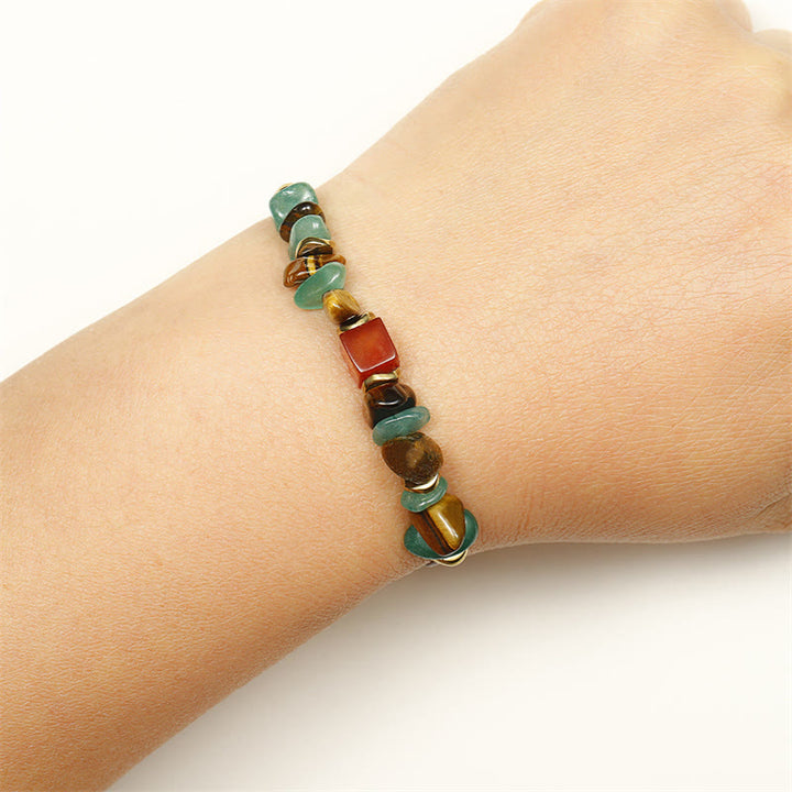 Buddha Stones Pulsera de la suerte con cornalina, ojo de tigre y aventurina verde.