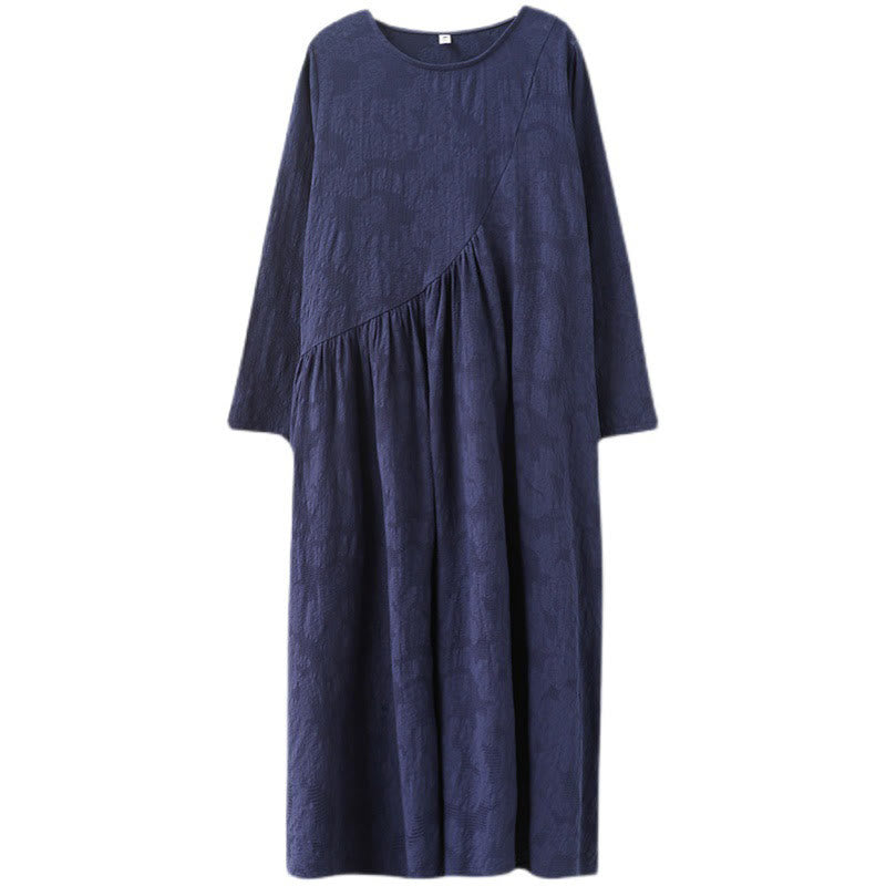 Vestido midi de algodón y lino con estampado jacquard de Buddha Stones Smiple, manga larga y bolsillos para mujer - image 28