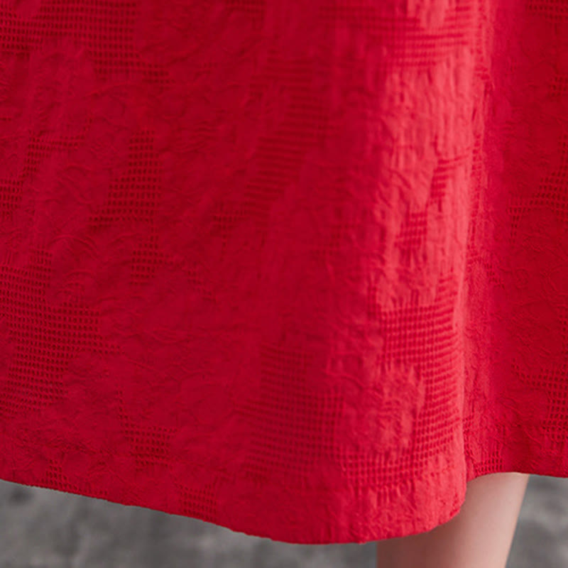 Vestido midi de algodón y lino con estampado jacquard de Buddha Stones Smiple, manga larga y bolsillos para mujer - image 19