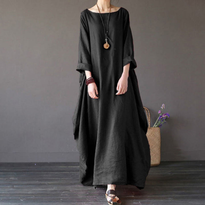 Vestido largo de algodón con mangas tres cuartos y estampado de Buddha Stones para mujer - Negro - US16, UK/AU20, EU48 (5XL) - image 12