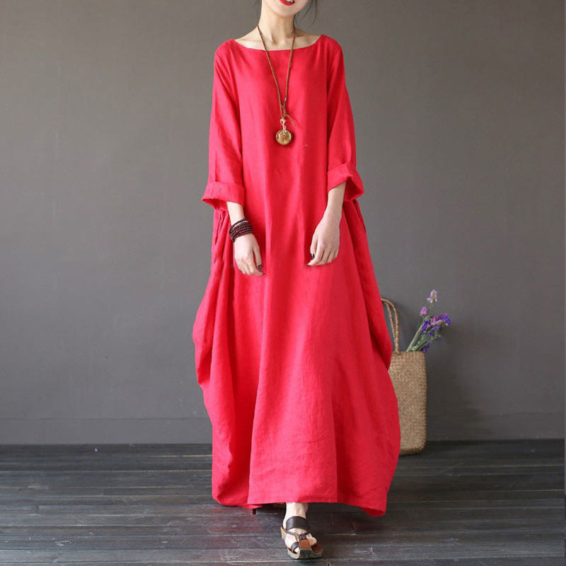 Vestido largo de algodón con mangas tres cuartos y estampado de Buddha Stones para mujer - Rojo - US16, UK/AU20, EU48 (5XL) - image 5