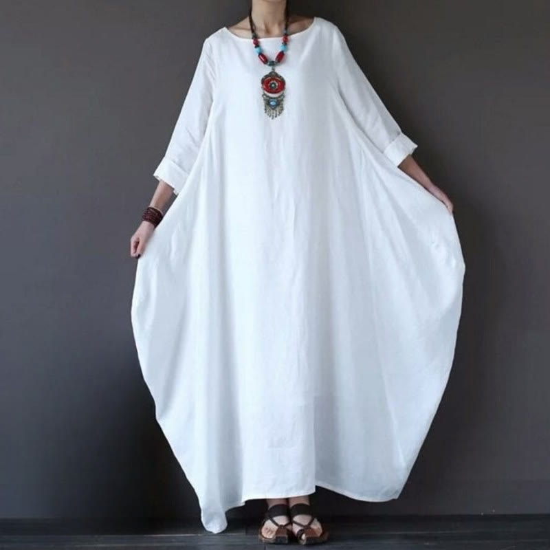 Vestido largo de algodón con mangas tres cuartos y estampado de Buddha Stones para mujer - image 4