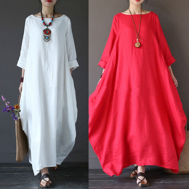 Vestido largo de algodón con mangas tres cuartos y estampado de Buddha Stones para mujer - image 4