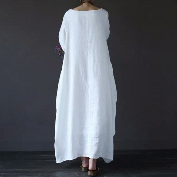 Vestido largo de algodón con mangas tres cuartos y estampado de Buddha Stones para mujer - image 3