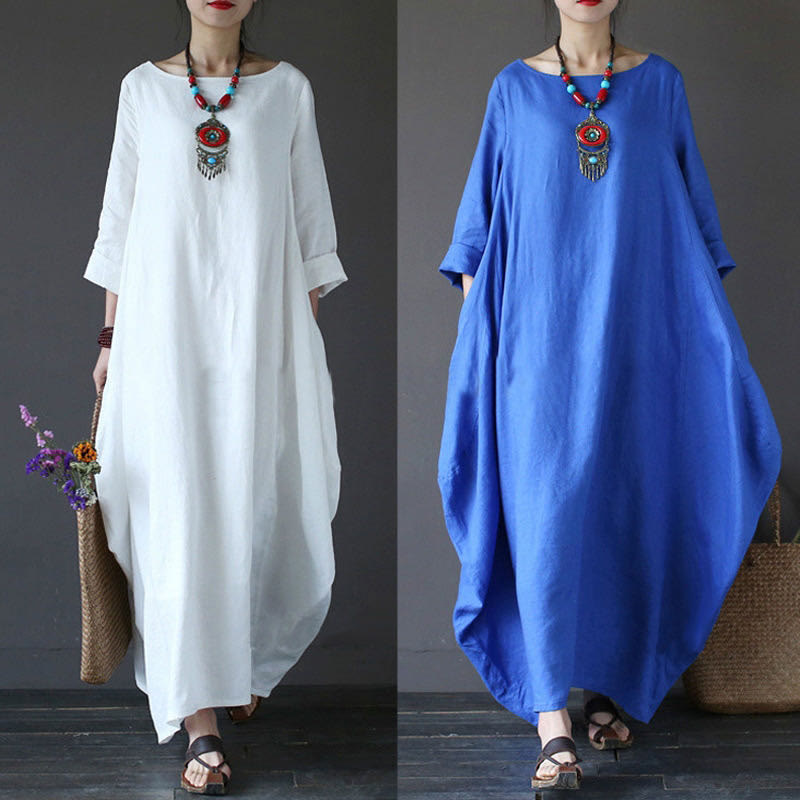 Vestido largo de algodón con mangas tres cuartos y estampado de Buddha Stones para mujer - image 11