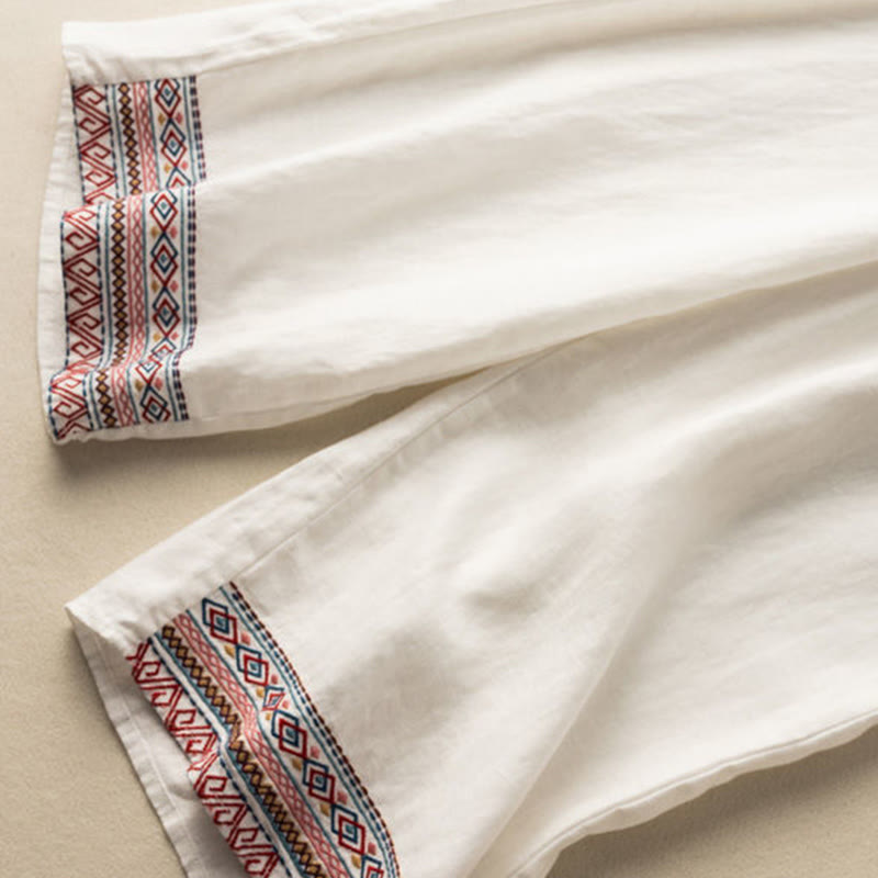 Pantalones de mujer de pierna ancha con cordón ajustable y bolsillos, con bordado informal de Buddha Stones y estilo bohemio. - image 14