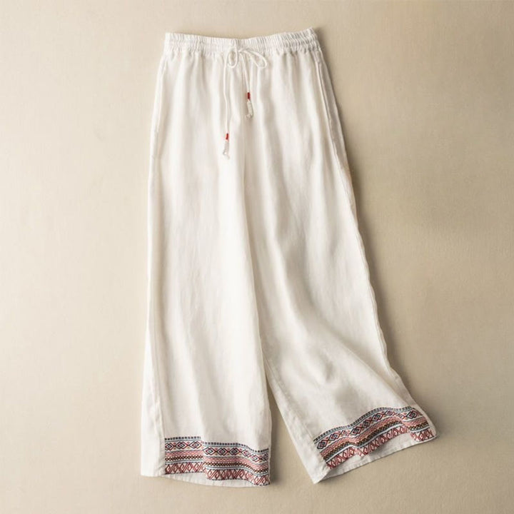 Pantalones anchos de lino y algodón con cordón ajustable, diseño bohemio, bordado con Buddha Stones, para mujer, con bolsillos - Encaje antiguo - US12，UK/AU16，EU44 (XL) - image 12
