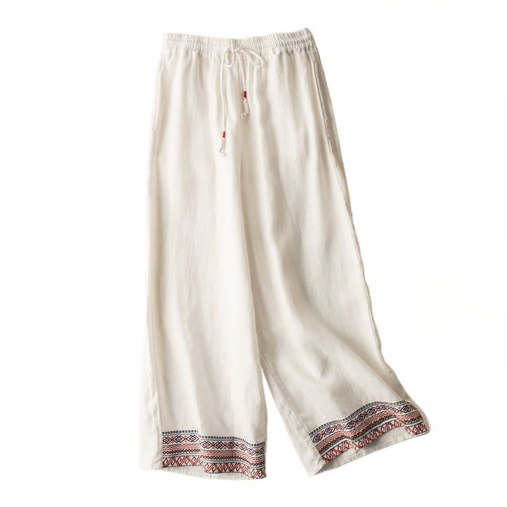 Pantalones de mujer de pierna ancha con cordón ajustable y bolsillos, con bordado informal de Buddha Stones y estilo bohemio. - image 16