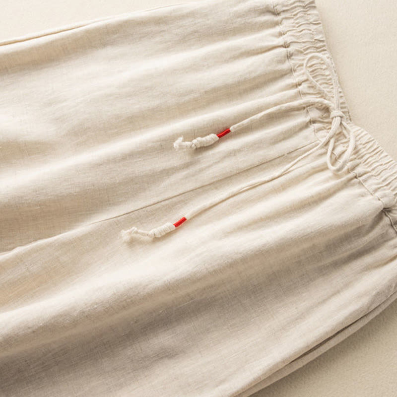 Pantalones anchos de lino y algodón con cordón ajustable, diseño bohemio, bordado con Buddha Stones, para mujer, con bolsillos - image 2