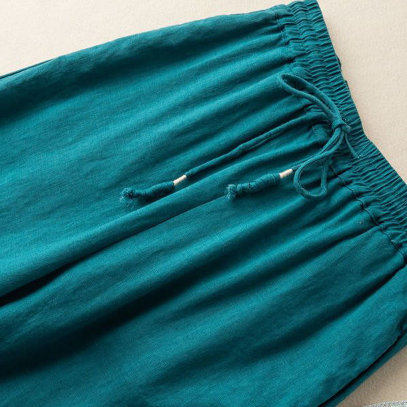 Pantalones de mujer de pierna ancha con cordón ajustable y bolsillos, con bordado informal de Buddha Stones y estilo bohemio. - image 6