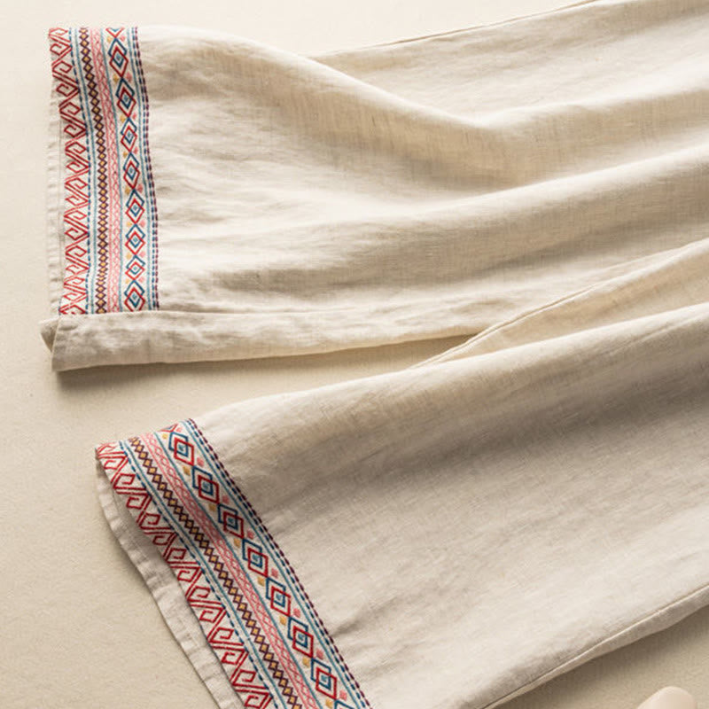 Pantalones de mujer de pierna ancha con cordón ajustable y bolsillos, con bordado informal de Buddha Stones y estilo bohemio. - image 4