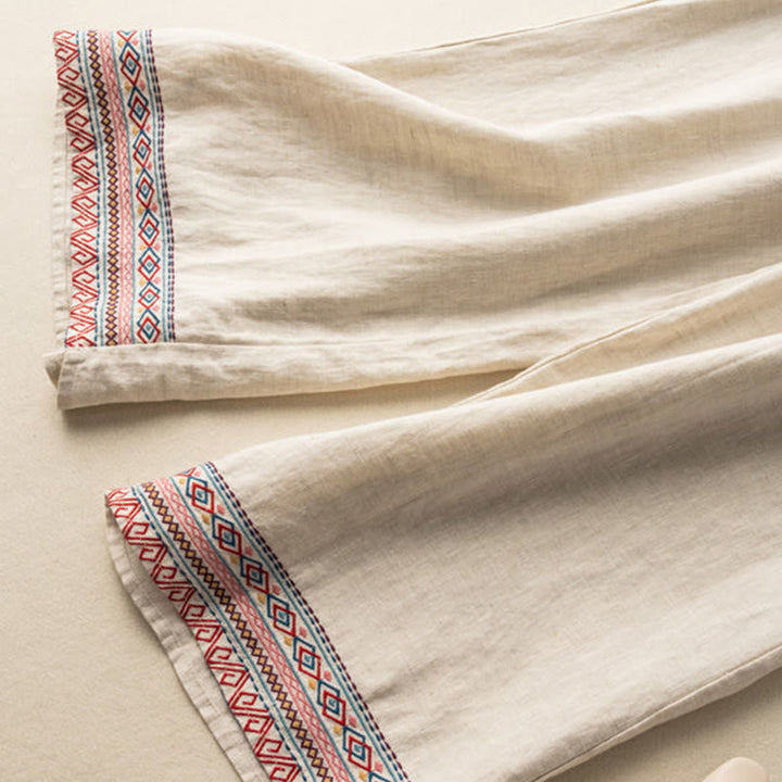 Pantalones de mujer de pierna ancha con cordón ajustable y bolsillos, con bordado informal de Buddha Stones y estilo bohemio. - image 4