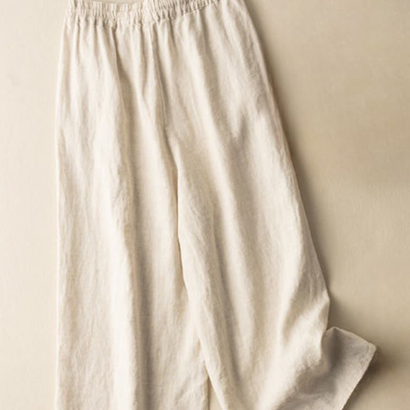 Pantalones anchos de lino y algodón con cordón ajustable, diseño bohemio, bordado con Buddha Stones, para mujer, con bolsillos - image 1