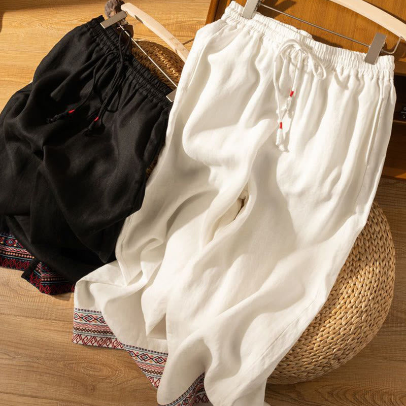 Pantalones de mujer de pierna ancha con cordón ajustable y bolsillos, con bordado informal de Buddha Stones y estilo bohemio. - image 17