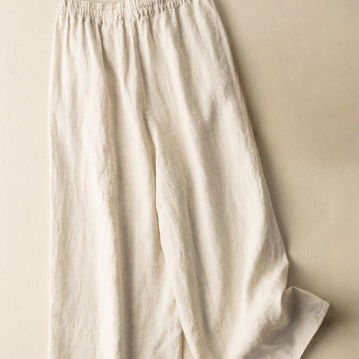 Pantalones de mujer de pierna ancha con cordón ajustable y bolsillos, con bordado informal de Buddha Stones y estilo bohemio. - image 1