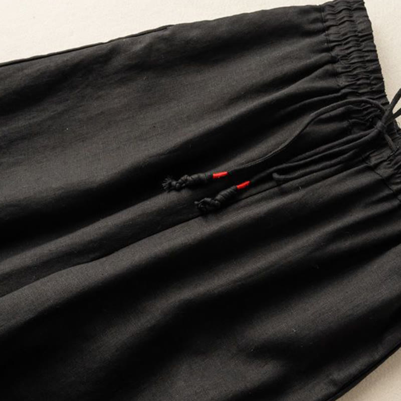 Pantalones anchos de lino y algodón con cordón ajustable, diseño bohemio, bordado con Buddha Stones, para mujer, con bolsillos - image 9