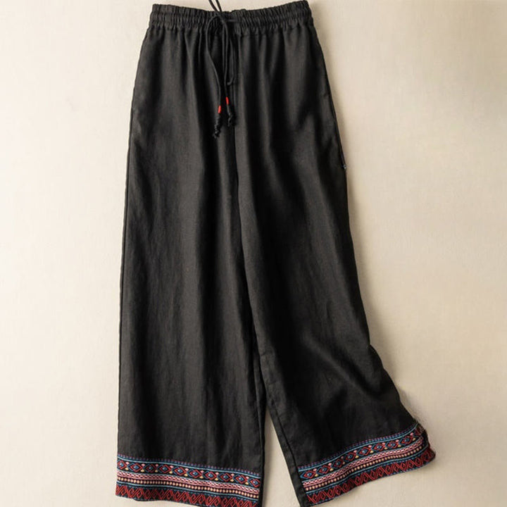 Pantalones anchos de lino y algodón con cordón ajustable, diseño bohemio, bordado con Buddha Stones, para mujer, con bolsillos - Negro - US12，UK/AU16，EU44 (XL) - image 8