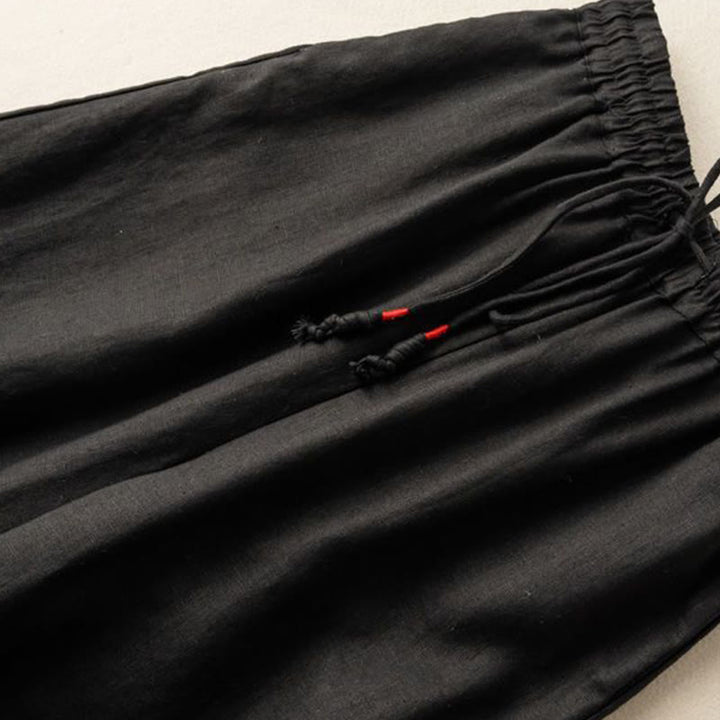 Pantalones de mujer de pierna ancha con cordón ajustable y bolsillos, con bordado informal de Buddha Stones y estilo bohemio. - image 9