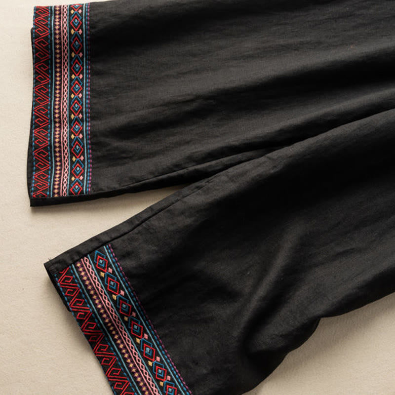 Pantalones de mujer de pierna ancha con cordón ajustable y bolsillos, con bordado informal de Buddha Stones y estilo bohemio. - image 10