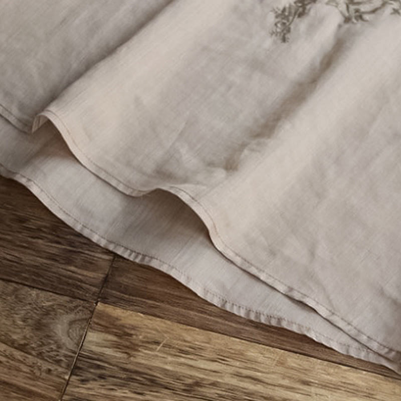 Camiseta informal de algodón y lino con cuello redondo, mangas abullonadas y volantes con bordado de piedras de Buddha Stones para mujer - image 11