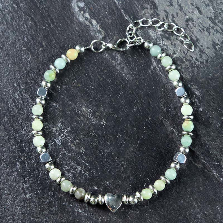 Pulsera de equilibrio positivo con forma de corazón de piedra natural de Buddha Stones, amazonita, amatista, lazurita, lapislázuli y cuarzo rosa. - image 0