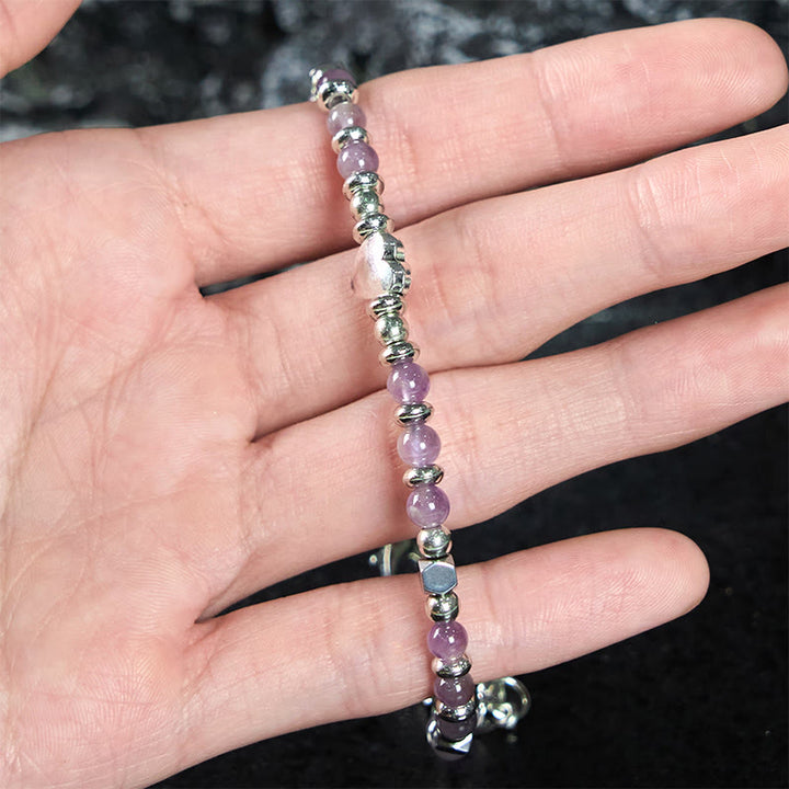 Pulsera de equilibrio positivo con forma de corazón de piedra natural de Buddha Stones, amazonita, amatista, lazurita, lapislázuli y cuarzo rosa. - image 13