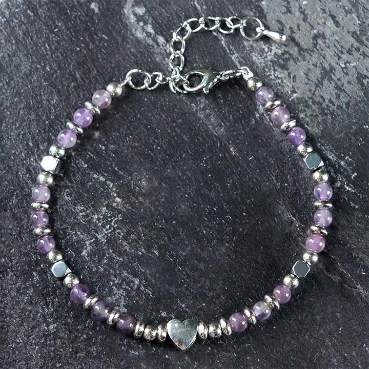 Pulsera de equilibrio positivo con forma de corazón de piedra natural de Buddha Stones, amazonita, amatista, lazurita, lapislázuli y cuarzo rosa. - image 10