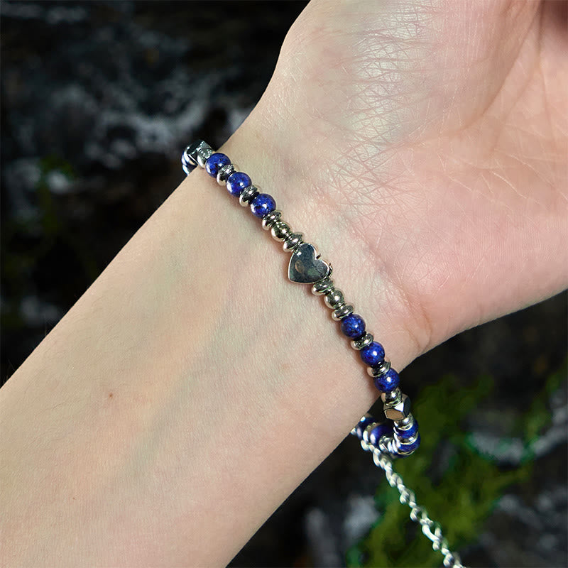 Pulsera de equilibrio positivo con forma de corazón de piedra natural de Buddha Stones, amazonita, amatista, lazurita, lapislázuli y cuarzo rosa. - image 18