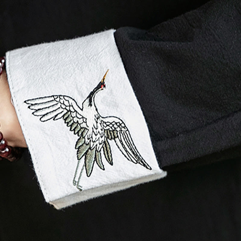 Camisa de algodón de manga larga para hombre con bordado de grulla y botones de rana y Buddha Stones - image 26