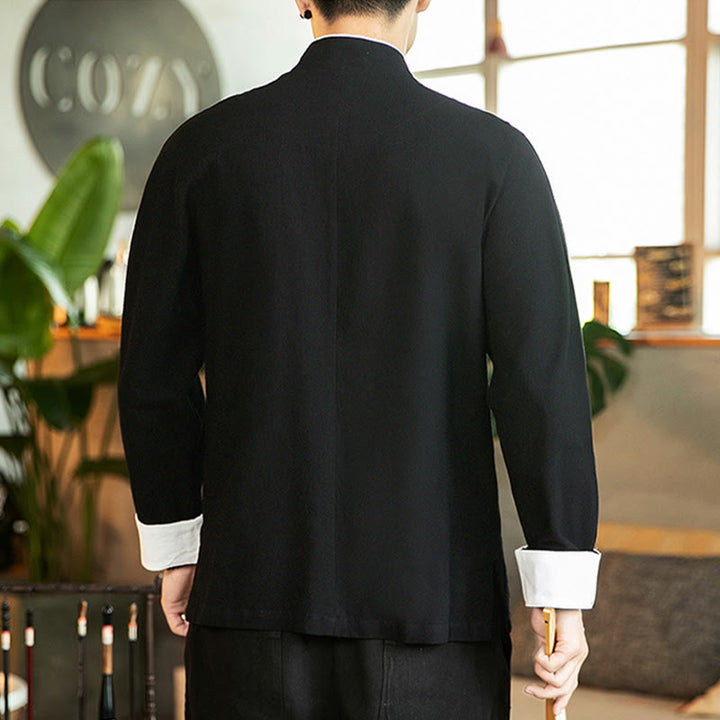 Camisa de algodón de manga larga para hombre con bordado de grulla y botones de rana y Buddha Stones - image 18