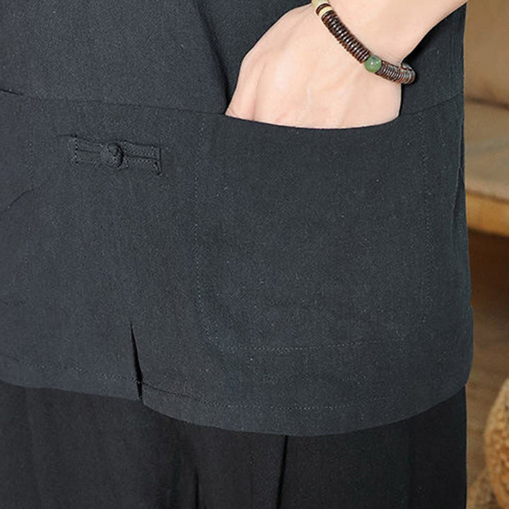 Camisa de lino y algodón para hombre con manga tres cuartos y botones de rana con Buddha Stones - image 18